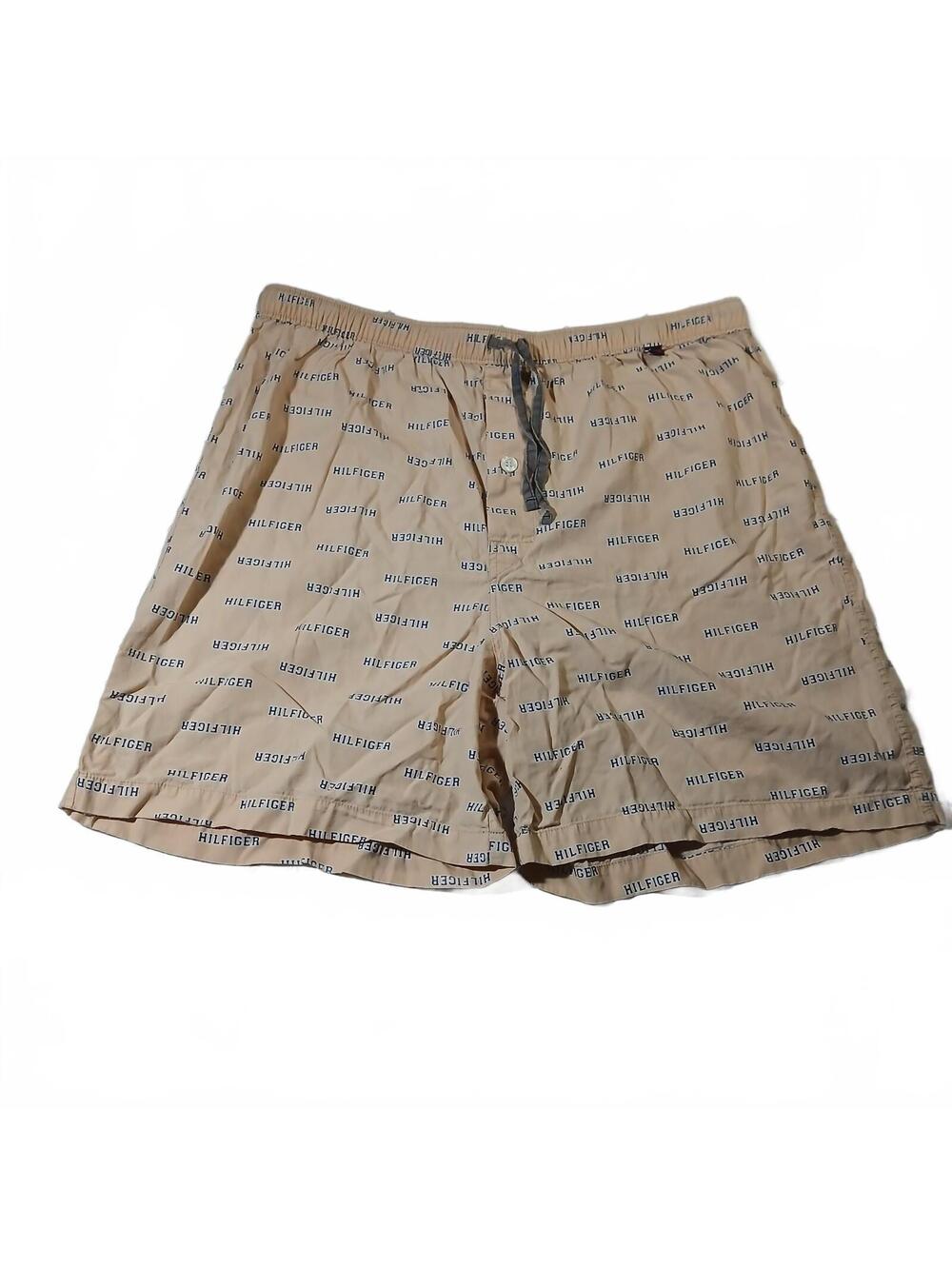 Tommy Hilfiger Beige Logo Print Shorts Mens Streetwear Y2K Casual Retro
